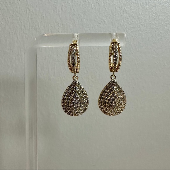 Fancy Drop Earring with CZ - Gold Plated - Picture 1 of 4